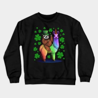 Leprechaun Sloth Riding Llama Unicorn St Patricks Day Crewneck Sweatshirt